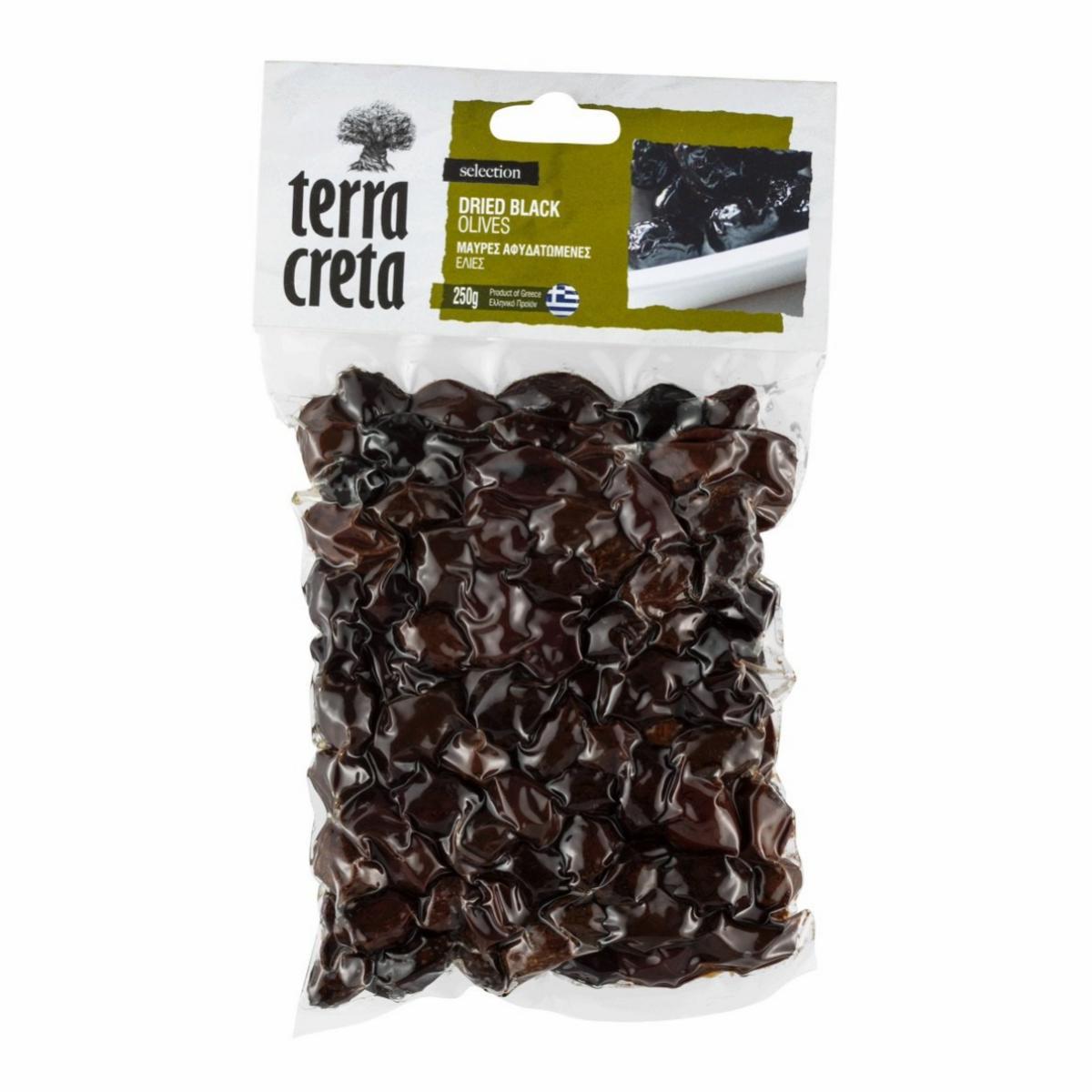 Terra Creta Tørrede sorte oliven m/sten 250 gr